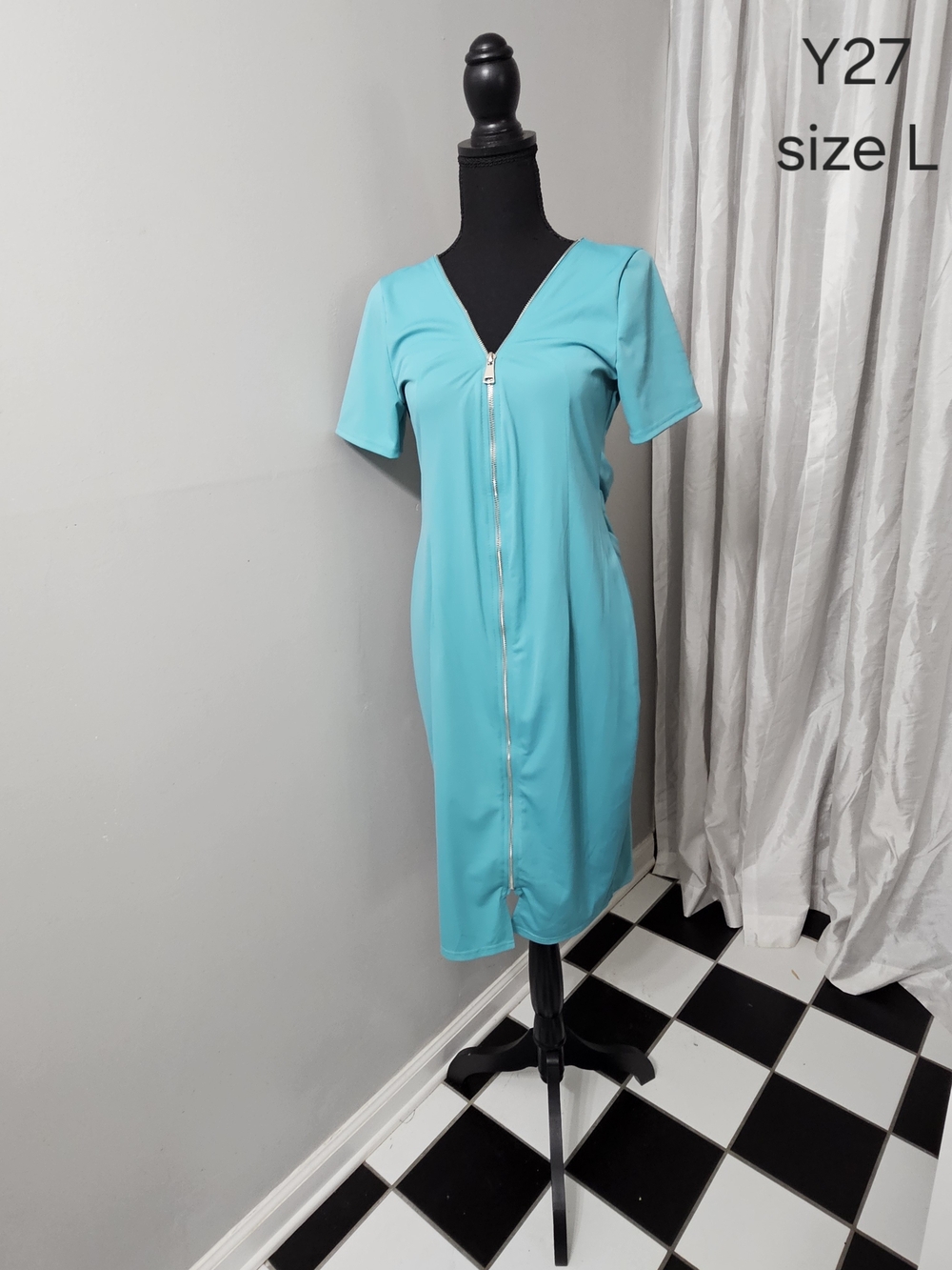 Turquoise Zip-Front Women's Dress